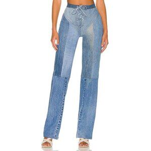 EB Denim Lace Up Jeans Medium Wash Blue